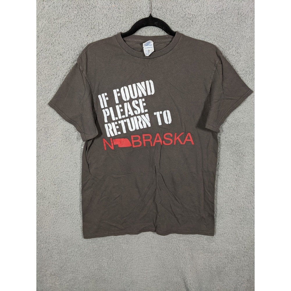Delta Pro Weight Novelty T Shirt Mens M Brown If Found Please Return To Nebraska